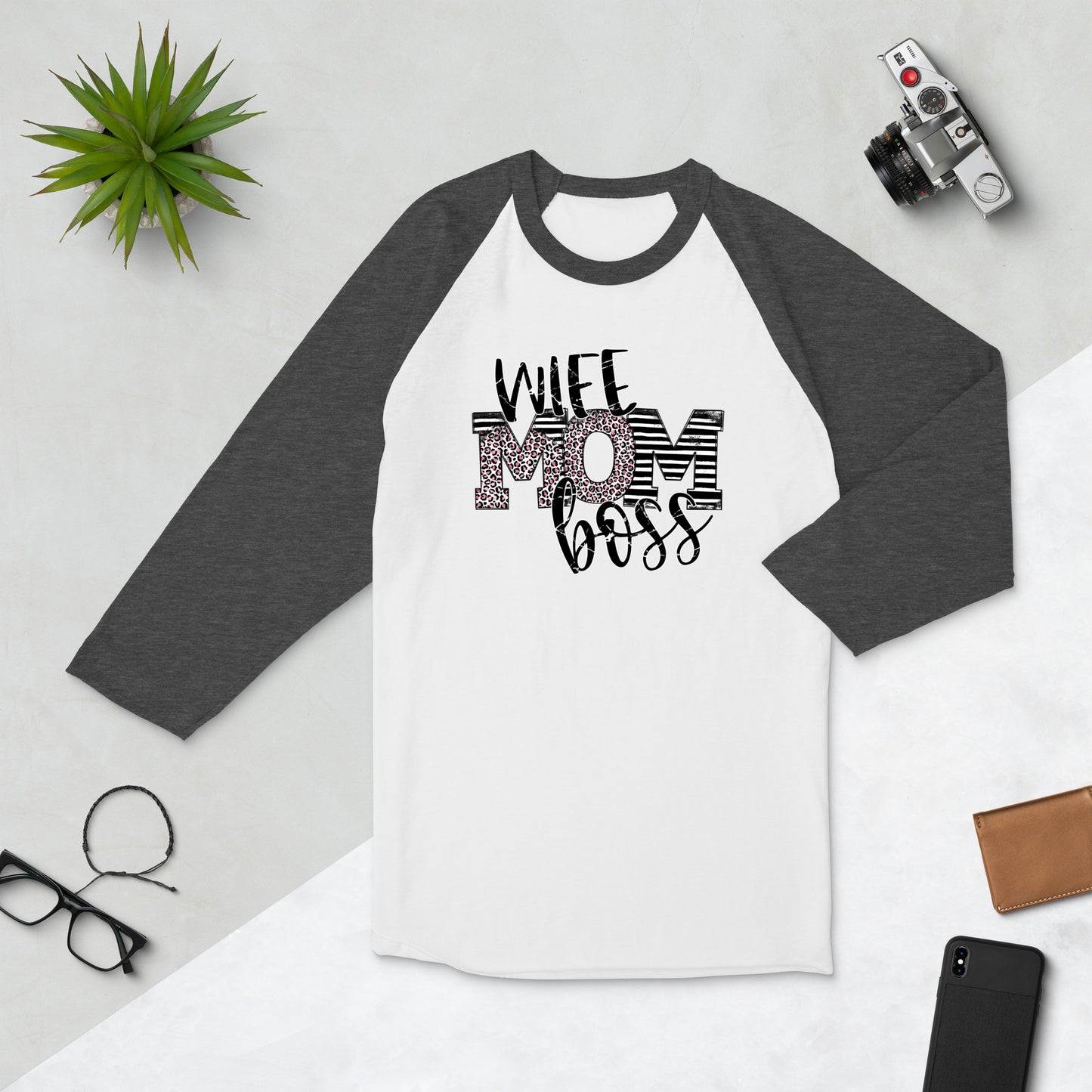 Wife Mom Boss 3/4 sleeve raglan shirt