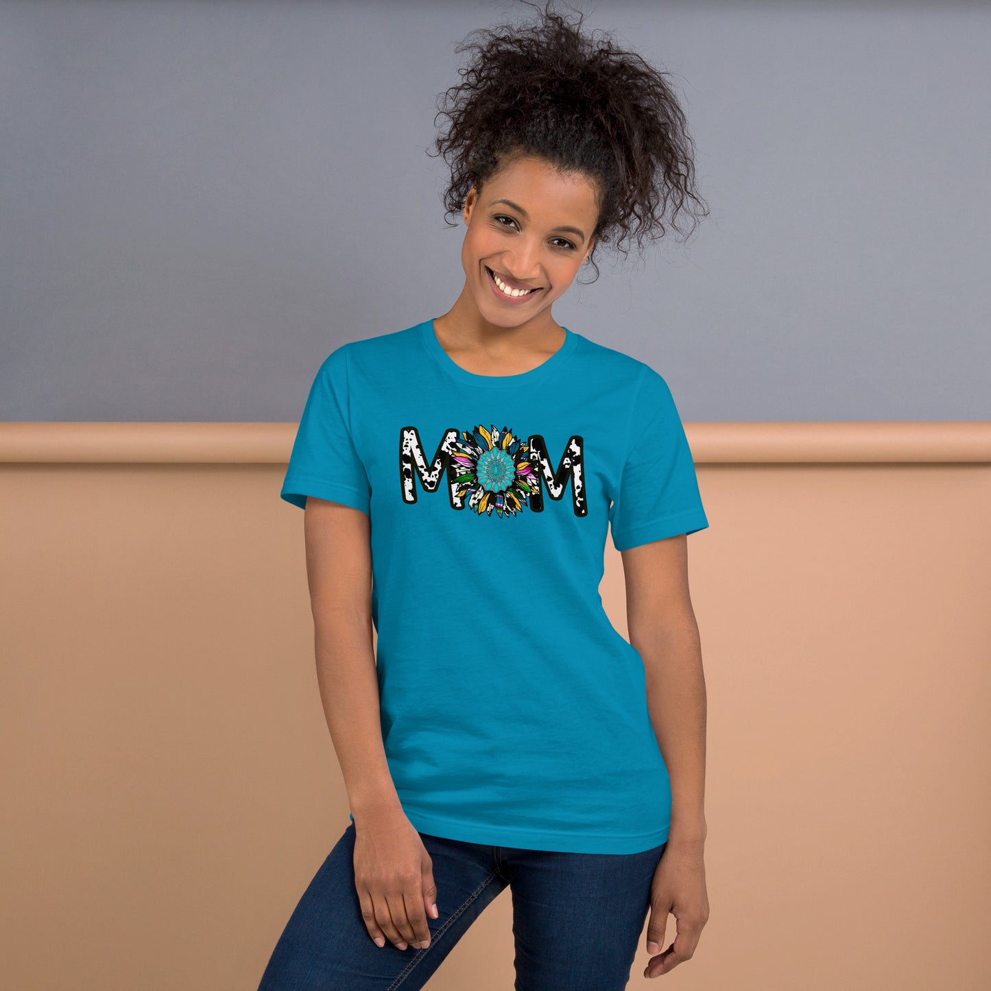 Cow Print and Sunflower Mom T-shirt