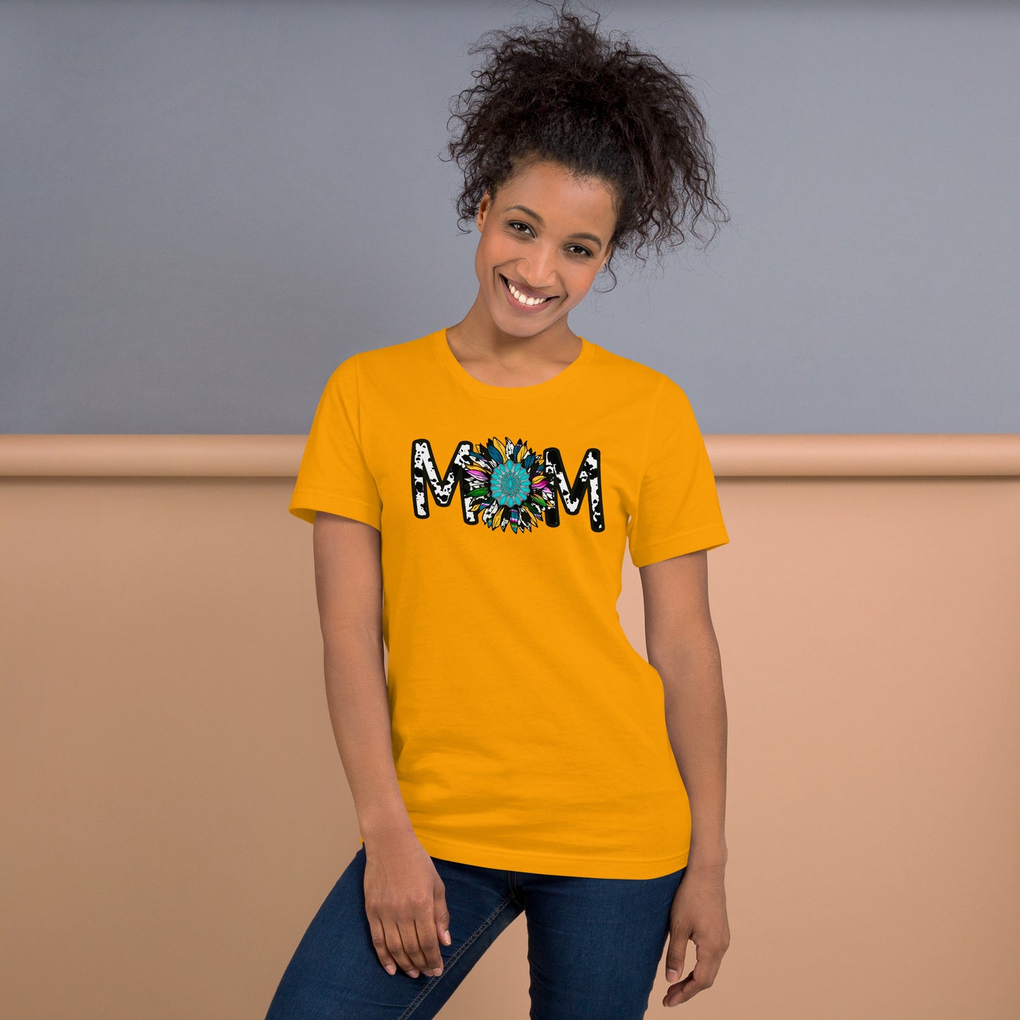 Cow Print and Sunflower Mom T-shirt